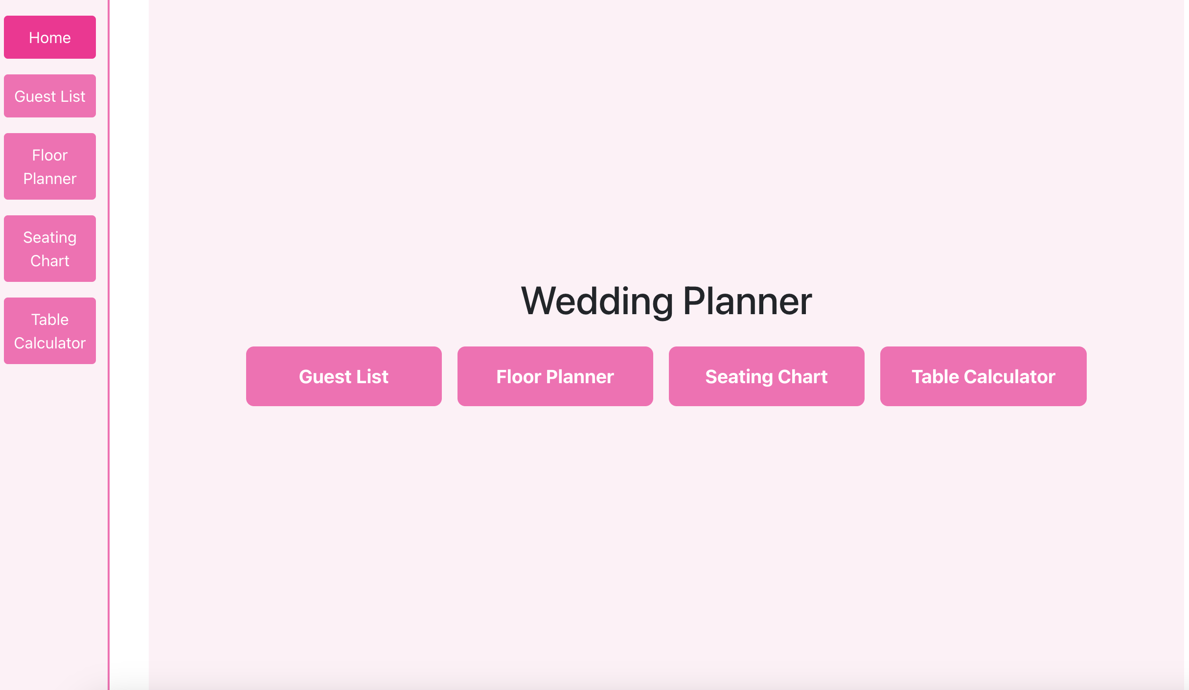 Wedding Planner Home Page