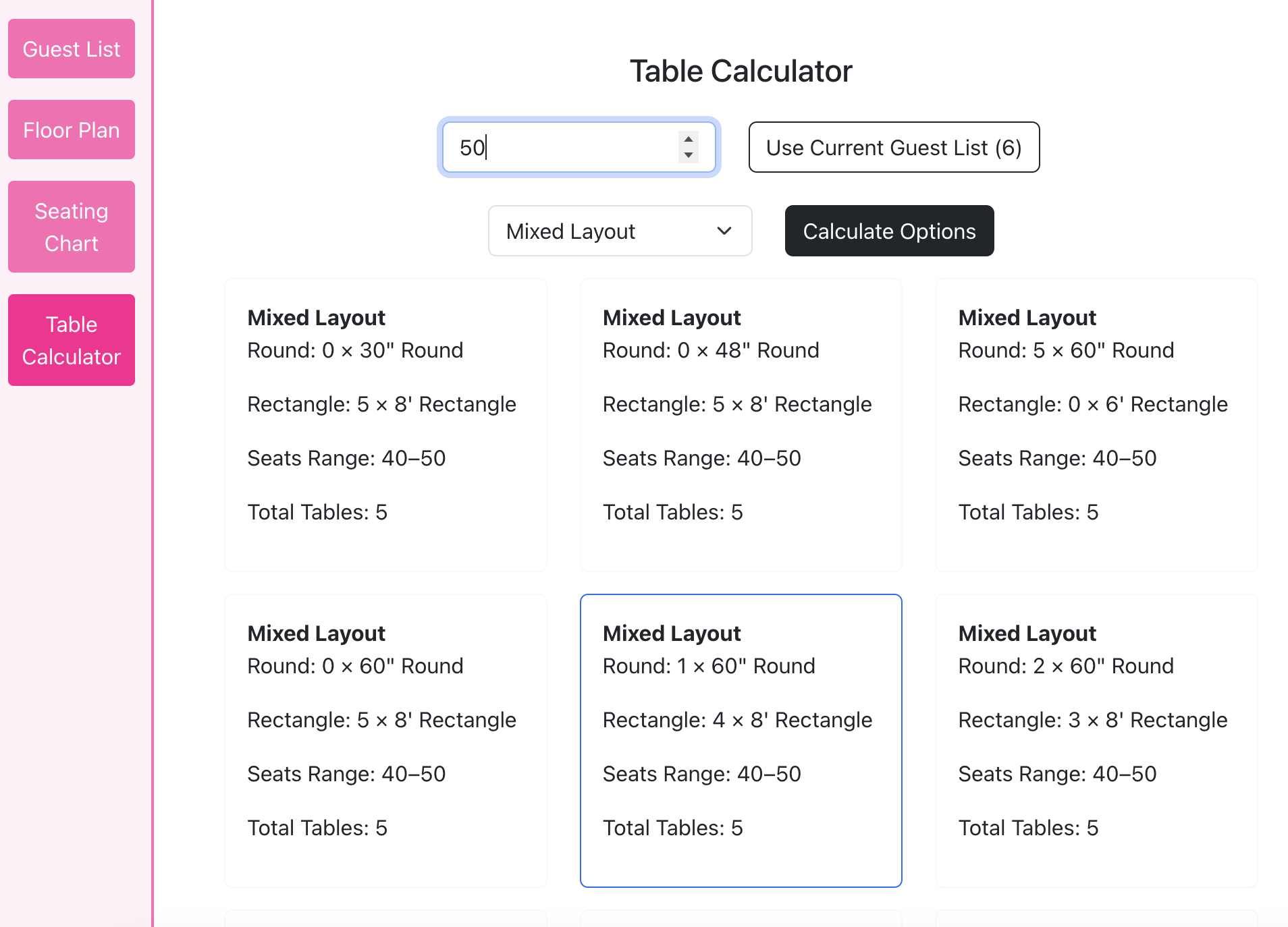 Wedding Planner Table Calculator 1