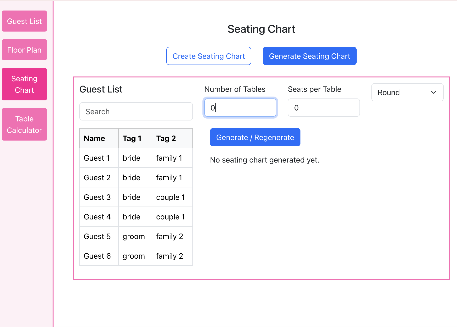 Wedding Planner Seating Chart 1