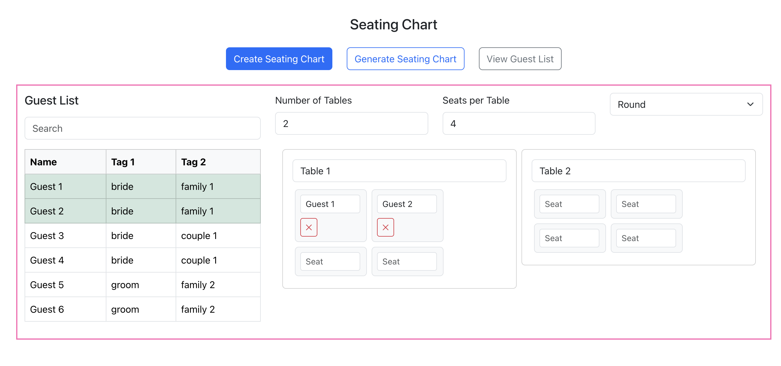 Wedding Planner Seating Chart 2
